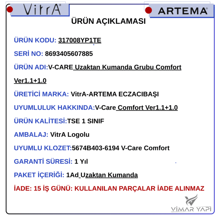 GÜNCEL TASARIM (1100 x 1100 piksel) (4) 317008YP1TE V-Care Uzaktan Kumanda Grubu Comfort Ver1.1+1.0 - Görsel 5