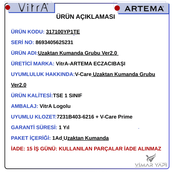 317100YP1TE V-Care Uzaktan Kumanda Grubu Ver2.0 - Görsel 6