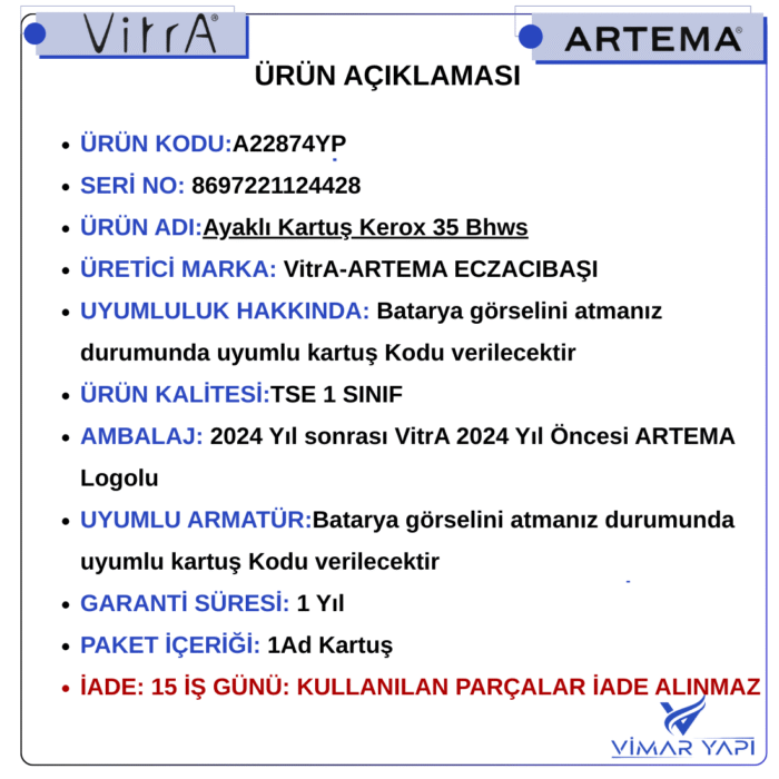 A22874YP Ayakli Kartuş Kerox 35 Bhws. - Görsel 7