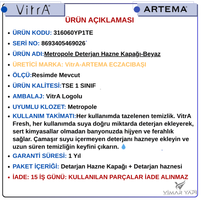 316060YP1TE Metropole Deterjan Hazne + Kapağı-Beyaz - Görsel 8