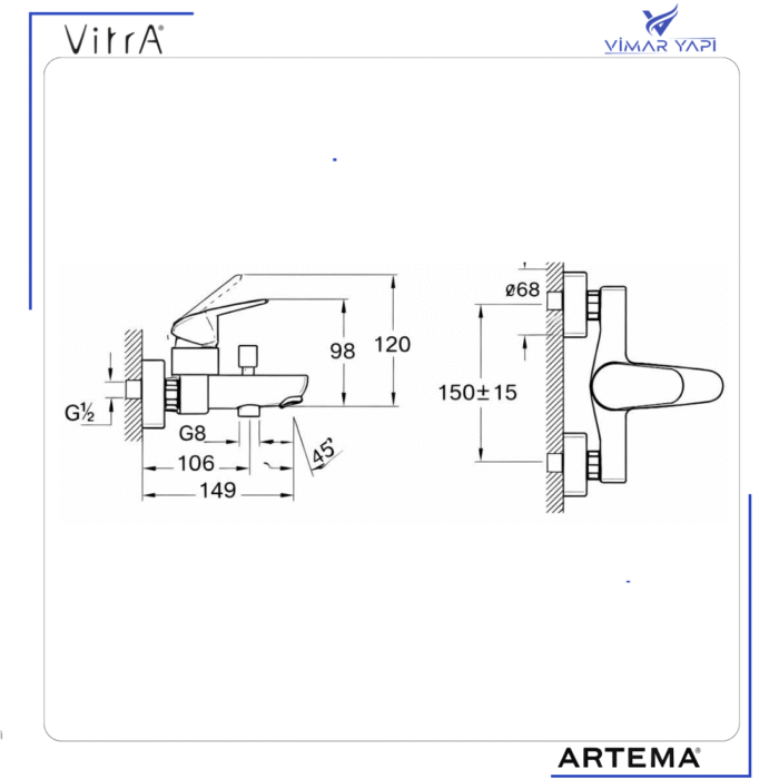 A43057 Artema Flow Round Banyo Bataryası Krom - Görsel 6