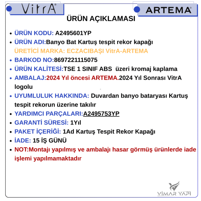 A2495601YP Banyo Bat Kartuş tespit rekor kapağı - Görsel 5