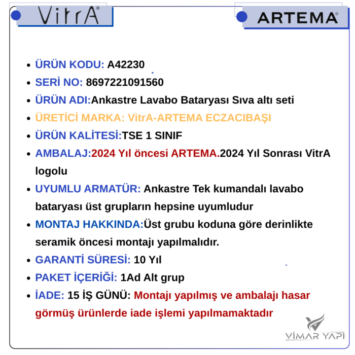 A42230 Ankastre Lavabo Bataryası Sıva altı seti - Görsel 3