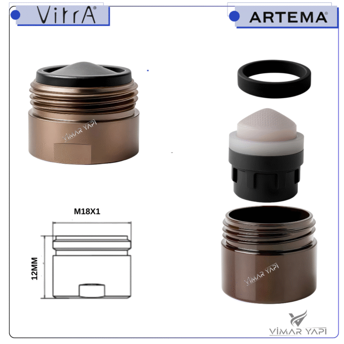 A3344226YP Perlatör M18x1 Shorty Origin Bakır - Görsel 2