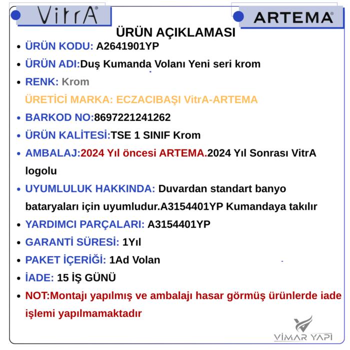 A2641901YP Duş Kumanda Volanı Yeni seri krom - Görsel 5