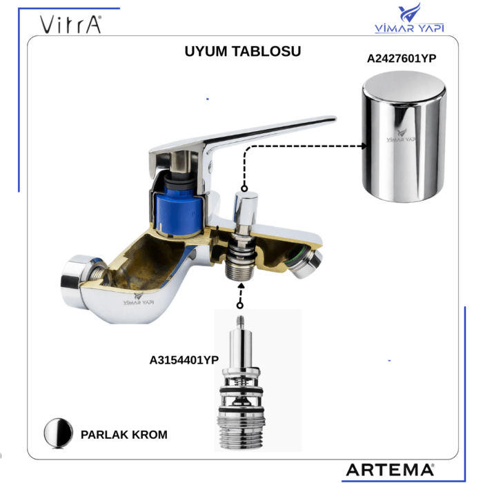 A2427601YP Duş Kumanda Volan Krom - Görsel 2
