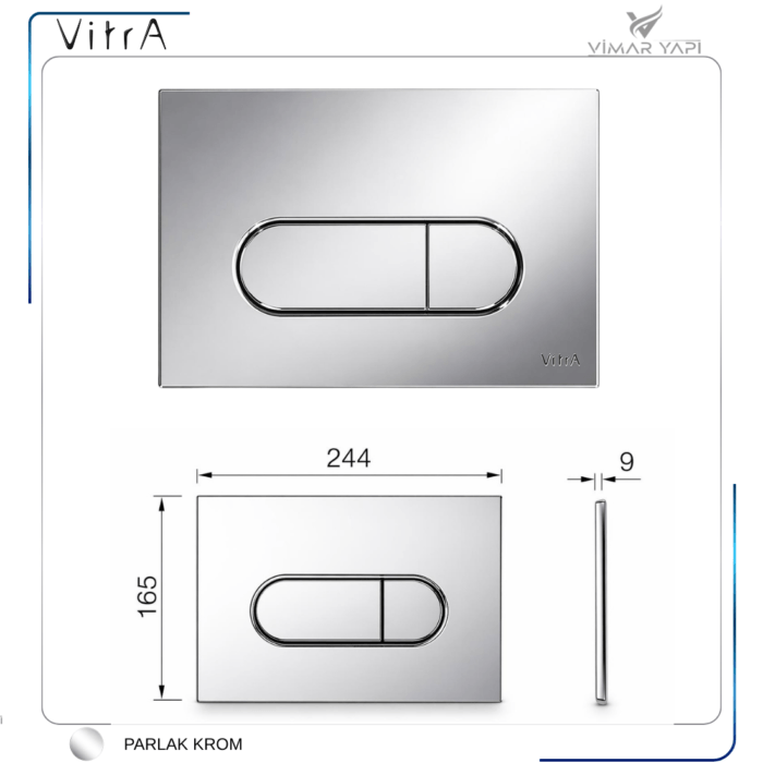 740-2280 Root Round Kumanda Paneli, Parlak Krom - Görsel 2