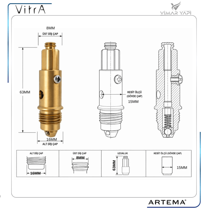 A36579YP Sifon Üst Grup Su Tıkacı Click Clack Uzun - Görsel 4