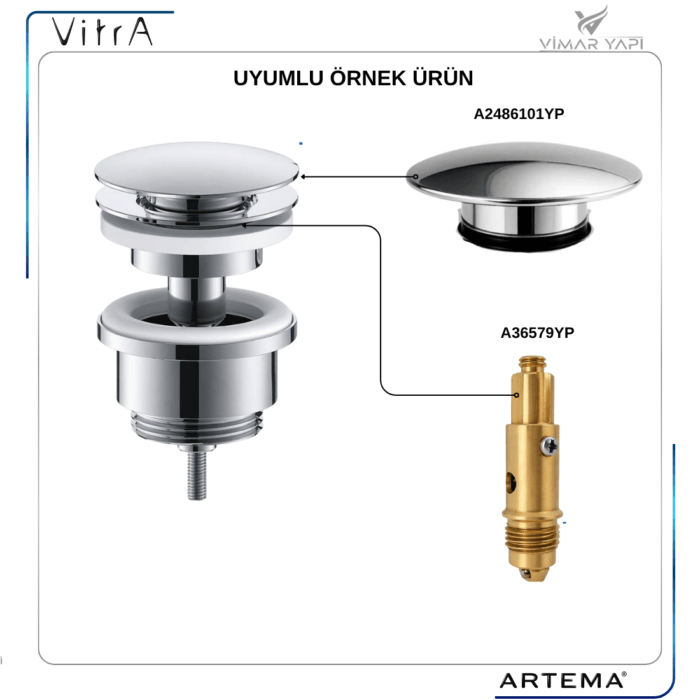 A36579YP Sifon Üst Grup Su Tıkacı Click Clack Uzun - Görsel 2