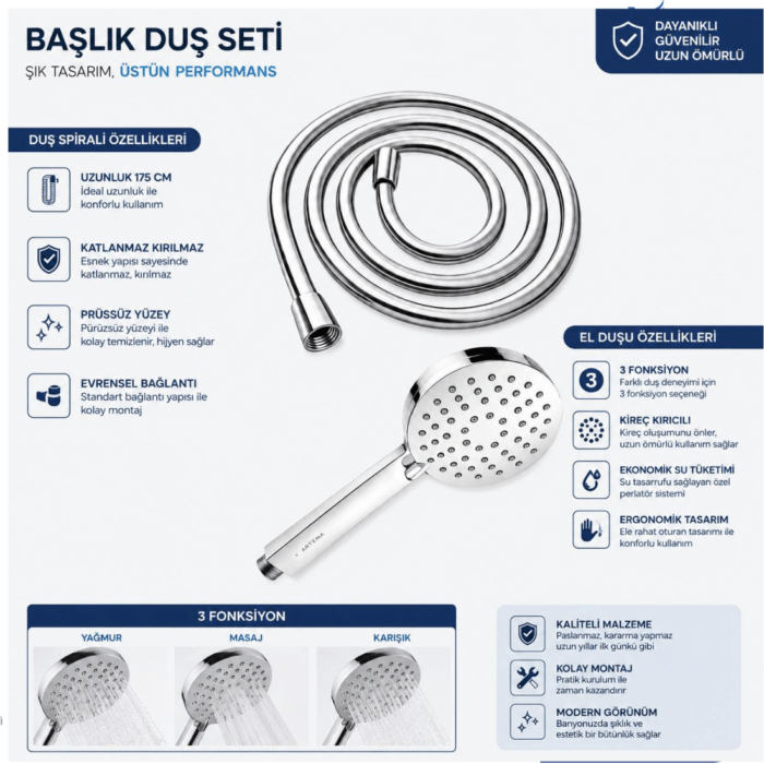 A3351401YP+A3348001YP Duş Seti 3 Foksiyonlu - Görsel 6