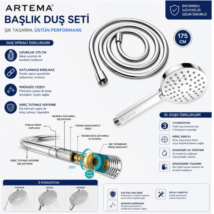 A3351401YP+A3348001YP Duş Seti 3 Foksiyonlu - Görsel 2