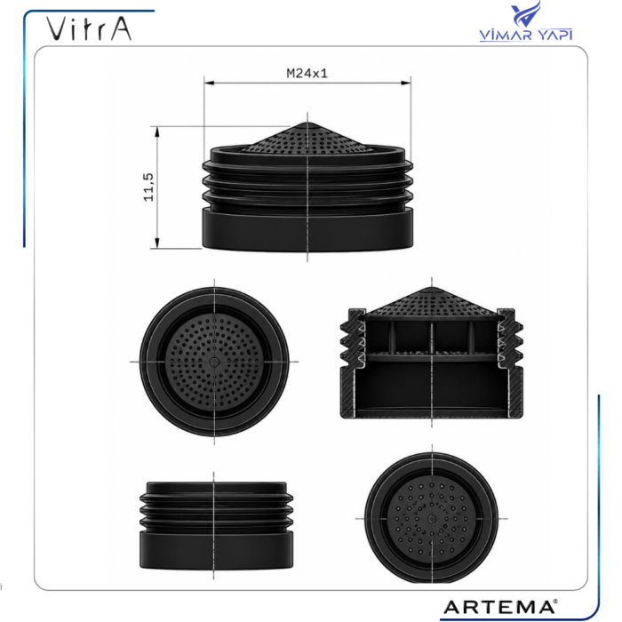 A3310692YP Perlatör M24x1 Shorty 5 Lt/dk Mat Siyah - Görsel 3