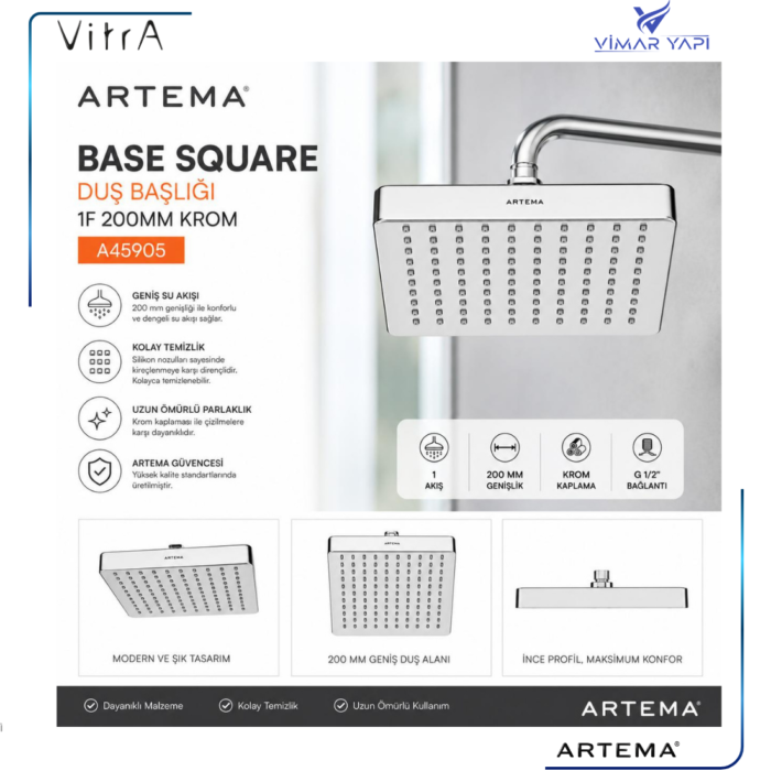 A45905 Base Square Duş Başlığı - Görsel 4
