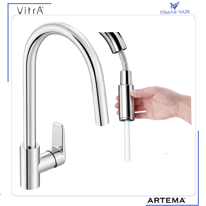 A43445 Flow Soft Sipralli Eviye Bataryası C Tipi Pull-Out Krom - Görsel 3