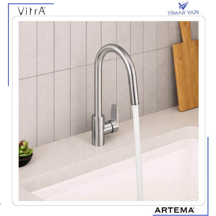 A43445 Flow Soft Sipralli Eviye Bataryası C Tipi Pull-Out Krom - Görsel 4