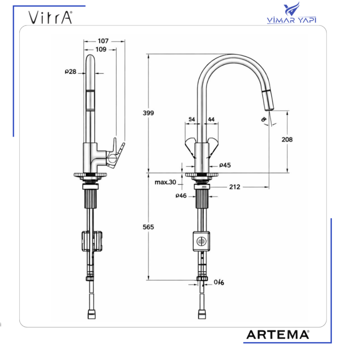 A43445 Flow Soft Sipralli Eviye Bataryası C Tipi Pull-Out Krom - Görsel 5